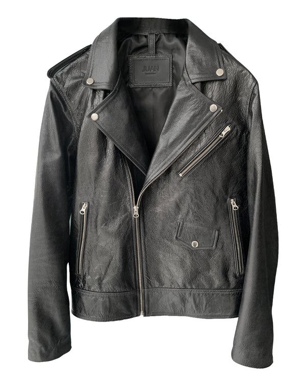 SNAKE LEATHER JACKET - Black